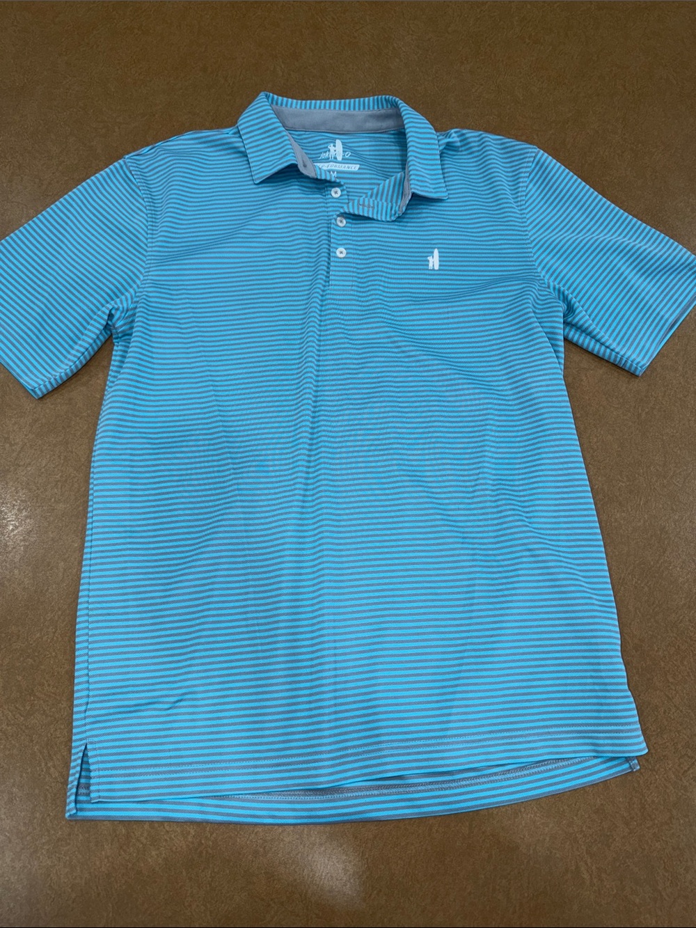 johnnie-O Prep Performance Aqua & Grey Striped Polo • Size Medium